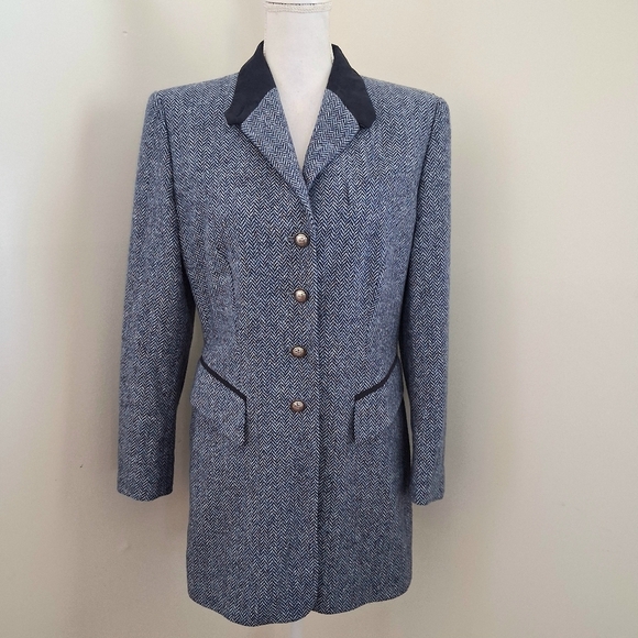 Escada Cashmere Women's Blue Herringbone Jacket Size Medium - Picture 9 of 9